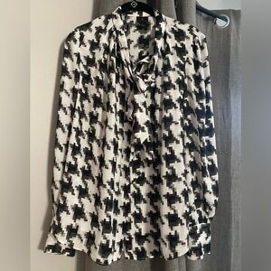 Worthington Black and White Houndstooth Women's Bow Neck Blouse